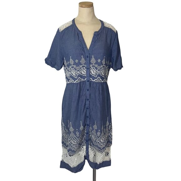 Closet Closing Sale! Anthropologie Waters shirt dress blue white button down L - Picture 3 of 8